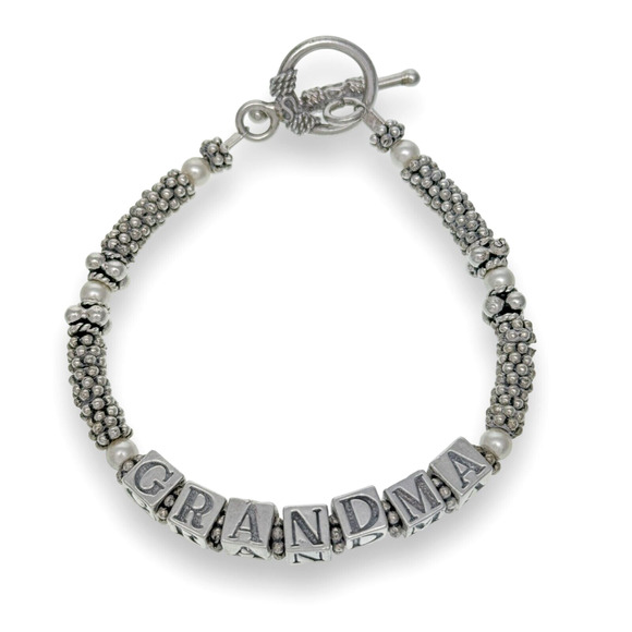 Popcorn Bead "Grandma" Pearl Toggle Bracelet | Vintage Sterling Silver 925 | 7" - Picture 1 of 4